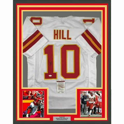 FRAMED Autographed/Signed TYREEK HILL 33x42 Kansas City White Jersey JSA COA