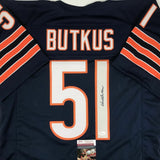 Autographed/Signed DICK BUTKUS Chicago Blue Football Jersey JSA COA Auto