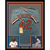 FRAMED Autographed/Signed BRUCE SUTTER HOF 33x42 St. Louis Blue Jersey JSA COA