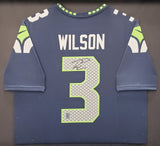 Seahawks Russell Wilson Autographed Framed Blue Nike Jersey RW Holo #39382