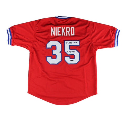 Phil Niekro Signed Atlanta Custom Red Jersey with "HOF 97" Inscription