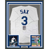 Framed Autographed/Signed Steve Sax 33x42 Los Angeles LA White Jersey JSA COA