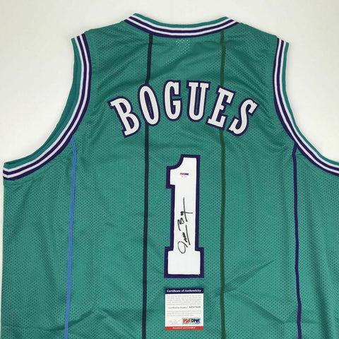 Autographed/Signed MUGGSY BOGUES Charlotte Teal Basketball Jersey PSA/DNA COA