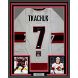 Framed Autographed/Signed Brady Tkachuk 35x39 Ottawa White Hockey Jersey JSA COA