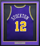 UTAH JAZZ JOHN STOCKTON AUTOGRAPHED FRAMED PURPLE JERSEY BECKETT WITNESS 230204