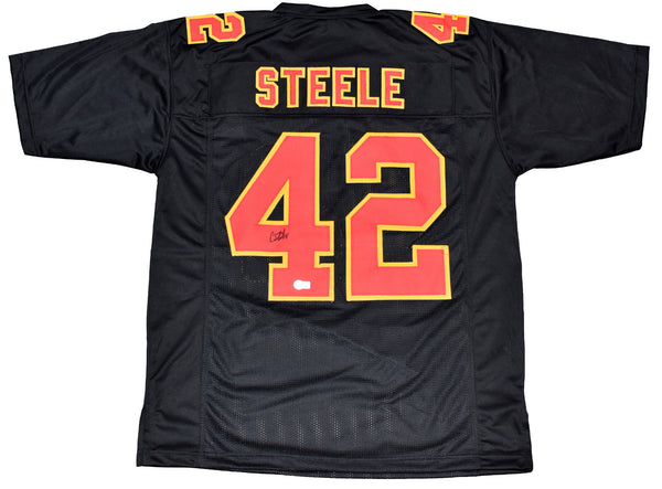 CARSON STEELE SIGNED AUTOGRAPHED KANSAS CITY CHIEFS #42 BLACK JERSEY BECKETT