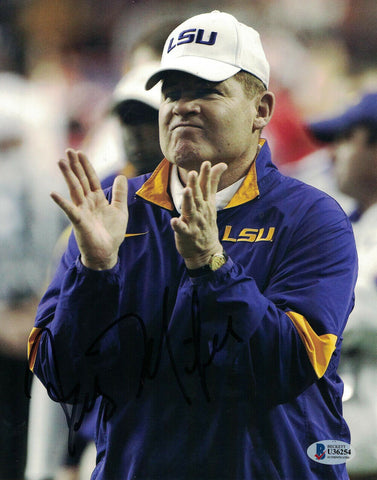 Les Miles Autographed/Signed LSU Tigers 8x10 Photo Coach BAS 29666