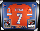 JOHN ELWAY (Broncos orange SKYLINE) Signed Autograph Framed Jersey Beckett