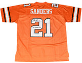 BARRY SANDERS SIGNED OKLAHOMA STATE COWBOYS #21 ORANGE JERSEY W/ HEISMAN 88