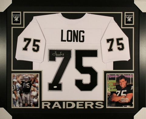 Howie Long Signed Oakland Raiders 35x43 Custom Framed White Jersey (JSA COA)