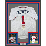 Framed Autographed/Signed Fred McGriff 33x42 Atlanta White Jersey JSA COA