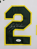 FRAMED IN SUEDE OAKLAND A'S RICKEY HENDERSON AUTOGRAPHED SIGNED JERSEY JSA COA