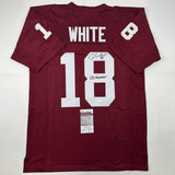 Autographed/Signed Jason White 03 Heisman Oklahoma Maroon College Jersey JSA COA