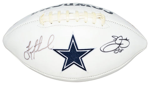 TROY AIKMAN & EMMITT SMITH SIGNED DALLAS COWBOYS WHITE LOGO FOOTBALL BECKETT