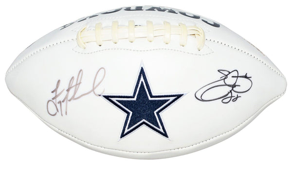 TROY AIKMAN & EMMITT SMITH SIGNED DALLAS COWBOYS WHITE LOGO FOOTBALL BECKETT