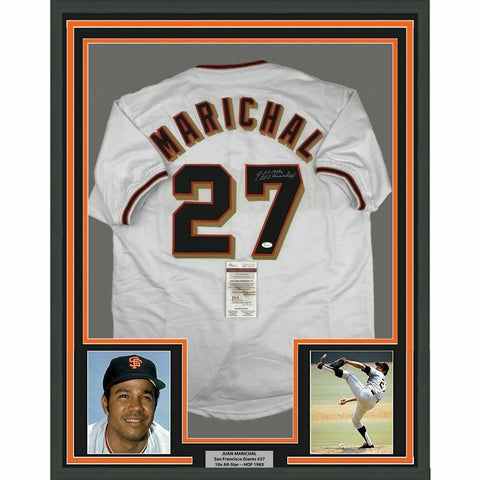 FRAMED Autographed/Signed JUAN MARICHAL 33x42 San Francisco White Jersey JSA COA