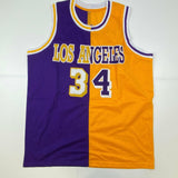 Autographed/Signed Shaquille Shaq O'Neal Los Angeles Split Jersey Beckett COA