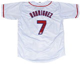 IVAN PUDGE RODRIGUEZ AUTOGRAPHED TEXAS RANGERS #7 WHITE JERSEY W/ HOF 17