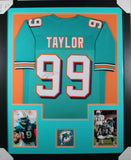 JASON TAYLOR (Dolphins teal TOWER) Signed Autographed Framed Jersey JSA