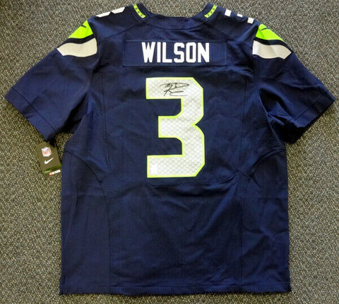 SEAHAWKS RUSSELL WILSON AUTOGRAPHED BLUE NIKE ELITE JERSEY SIZE 52 RW HOLO 60977