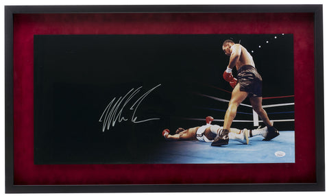 Mike Tyson Signed Framed Suede Matte 12x24 Boxing Panoramic Knockout Photo JSA