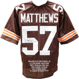 Clay Matthews Sr Signed Custom Brown XL Stat Jersey 4x Pro Bowl PSA 48490