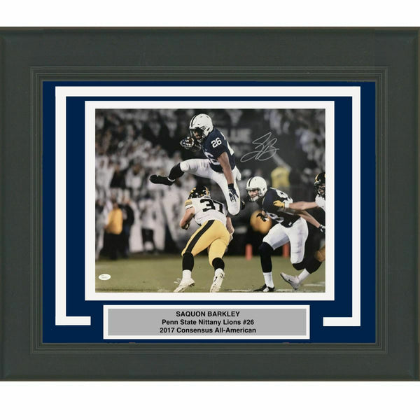 FRAMED Autographed/Signed SAQUON BARKLEY Penn State 16x20 Photo JSA COA #3