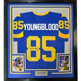 Framed Autographed/Signed Jack Youngblood HOF 01 35x39 LA Blue Jersey JSA COA