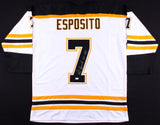 Phil Esposito Signed White Boston Bruins Jersey Inscribed "HOF 1984" (JSA COA)