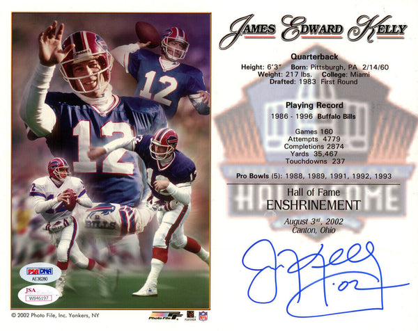 Jim Kelly Autographed/Signed Buffalo Bills 8x10 Photo HOF PSA 48278