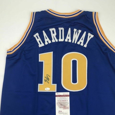 Autographed/Signed TIM HARDAWAY Golden State Blue Basketball Jersey JSA COA Auto