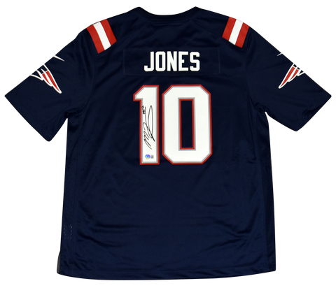 MAC JONES AUTOGRAPHED NEW ENGLAND PATRIOTS #10 NAVY NIKE GAME JERSEY BECKETT