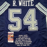 Autographed/Signed Randy White HOF 94 Dallas Blue Stat Football Jersey JSA COA