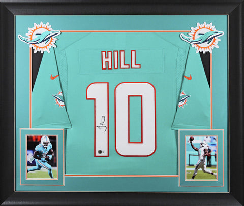 Dolphins Tyreek Hill Signed Teal Nike Framed Jersey w/ Sewn #'s BAS Witnessed