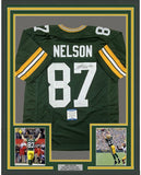 FRAMED Autographed/Signed JORDY NELSON 33x42 Green Football Jersey Beckett COA