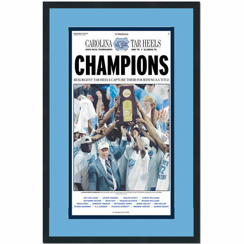 Framed News & Observer UNC North Carolina 2005 Champions Newspaper 17x27 Photo