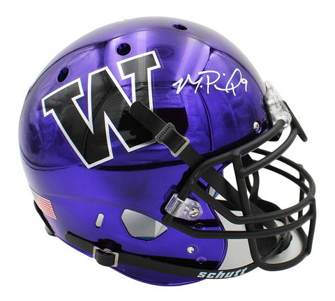 Michael Penix Jr Signed Washington Huskies Schutt Auth Chrome Purple NCAA Helmet