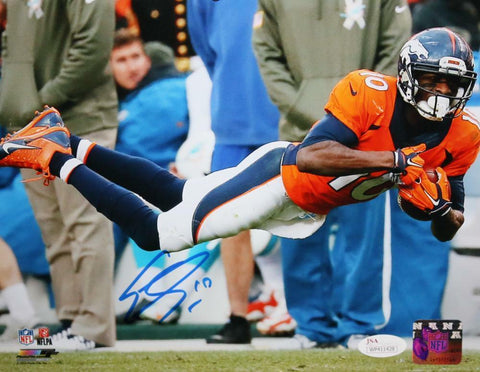 Emmanuel Sanders Autographed Broncos 8x10 PF Dive Photo- JSA Witness Authentic