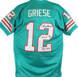 Bob Griese Autographed Teal Pro Style Jersey w/2 Insc.-Beckett W Hologram *Black