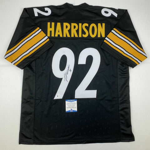 Autographed/Signed JAMES HARRISON Pittsburgh Black Football Jersey Beckett COA