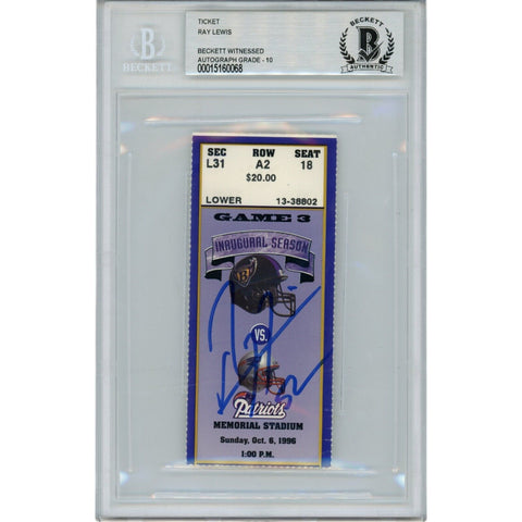 Ray Lewis Autographed Baltimore Ravens 10/06/96 Ticket Stub Beckett 47585