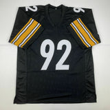 Autographed/Signed JAMES HARRISON Pittsburgh Black Football Jersey Beckett COA