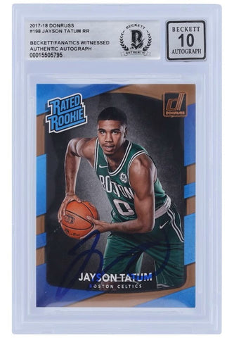 Jayson Tatum Signed 2017-18 Panini Donruss Celtics Rookie Card #198 BAS Auto 10