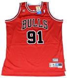 DENNIS RODMAN AUTOGRAPHED CHICAGO BULLS #91 ADIDAS SWINGMAN JERSEY COA