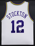 UTAH JAZZ JOHN STOCKTON AUTOGRAPHED FRAMED WHITE JERSEY BECKETT WITNESS 230205