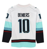 MATT BENIERS Autographed "NHL Debut 4/12/22" White Breakaway Jersey FANATICS