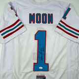 Autographed/Signed Warren Moon HOF 06 Houston White Football Jersey JSA COA