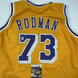 Autographed/Signed DENNIS RODMAN Los Angeles Yellow Basketball Jersey JSA COA #2