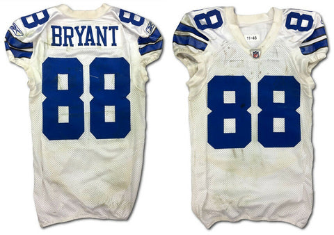 Cowboys Dez Bryant Game Worn White Reebok Road Jersey 12/4/2011 Photo Matched