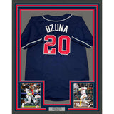 Framed Autographed/Signed Marcell Ozuna 35x39 Atlanta Blue Jersey BAS COA